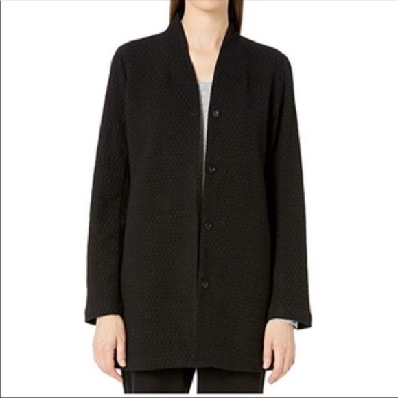 EILEEN FISHER Black High Collar Long Jacket XS - Picture 1 of 8